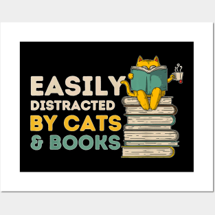 Easily Distracted By Cats And Books   Funny Book & Cat Lover Posters and Art